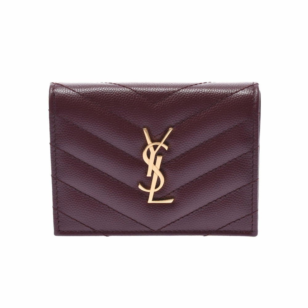SAINT LAURENT Compact Wallet Burgundy Red Leather Bi fold